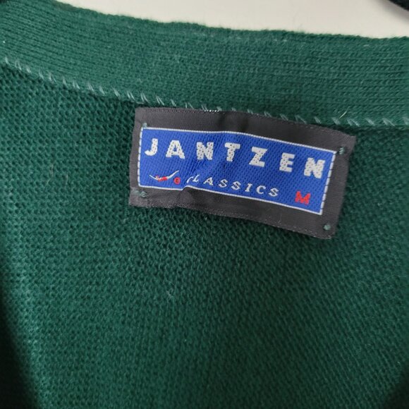 Vintage Jantzen Sweater Men's Medium Green Cardigan Grandpa Button Up USA *FLAW* - Picture 3 of 8